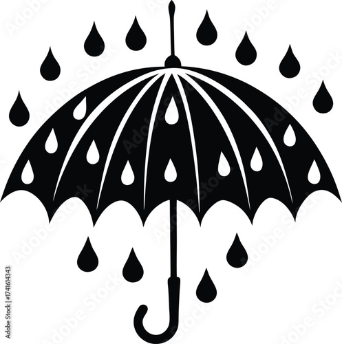 black umbrella vector illustration in rain