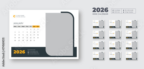 2026 desk calendar template | 12-month editable layout | Clean printable design for desktop organization