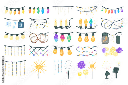 Colorful string lights and holiday decorations for festive celebrations during winter evenings