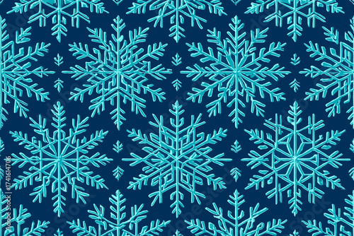 Pattern of intricate snowflakes on a dark blue background creating a winter-themed design