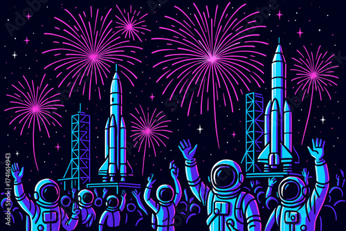 Celebrating a new era of space exploration with fireworks and astronauts at a rocket launch event