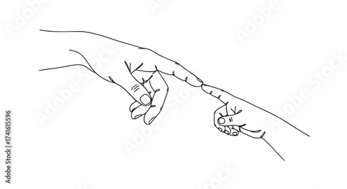 Single line drawing two hands touching fingers minimalist empathy symbol