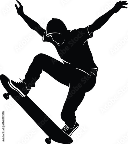 silhouette of a skateboarder jumping in action