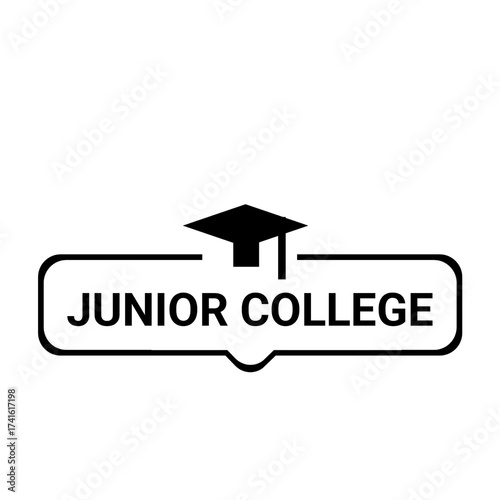 Junior college text with graduation cap logo design. Flat vector illustration on white background.