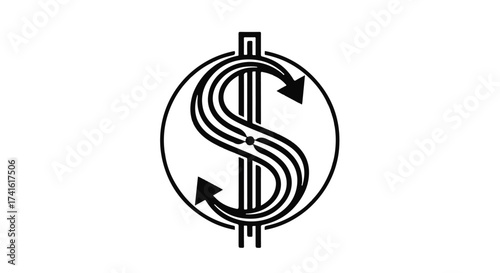 Stylized dollar sign symbol with circular arrows indicating financial flow and exchange