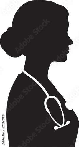 Woman Doctor Profile Silhouette with Stethoscope