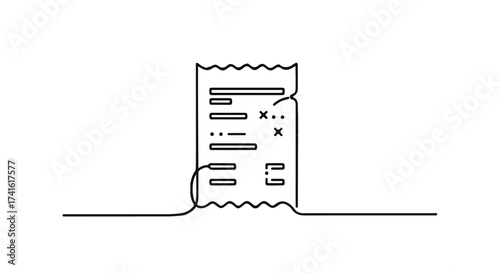 Simple line drawing of a receipt with torn edges and a single line extending from the bottom