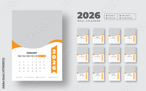 Printable 2026 wall calendar | Editable 12-month planner template | Week starts on Monday | Minimal layout for studio, office, or home