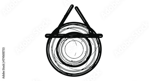 Abstract black and white graphic symbol with circular and triangular elements