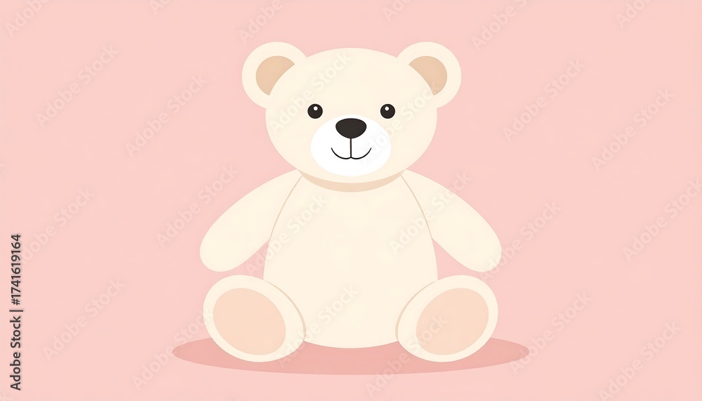 Obraz premium Cute, white teddy bear sits on pink background