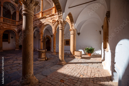 Renaissance cloister of La Calahorra Castle in Granada, Andalusia, Spain, in daylight