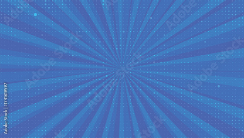 Vibrant Royal Blue Comic Book Pop Art Halftone Starburst Sunburst Rays Dynamic Background