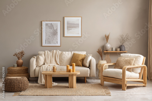 Cozy Living Room With Warm Tones and Natural Decor Accents