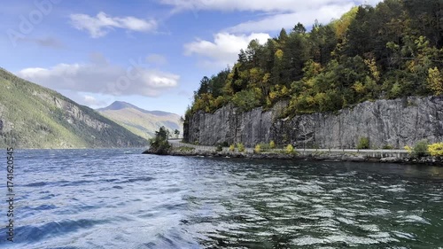 Autumn forest on the cliffs overlooking the fjords