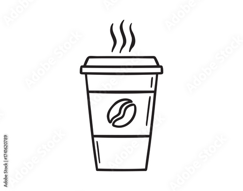 Hot paper coffee cup doodle hand drawn icon. Outline line drawing clipart symbol