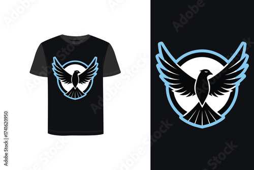 Tshirt mockup falcon with outstretched wings in a circular emblem bird flight