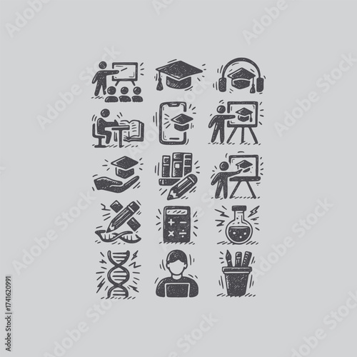 Chalkboard School Icon Set for Teachers, Students, and Educational Branding