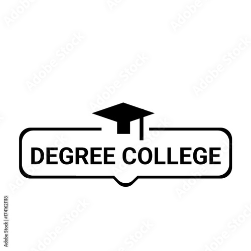 Degree college text with graduation cap logo design. Flat vector illustration on white background.