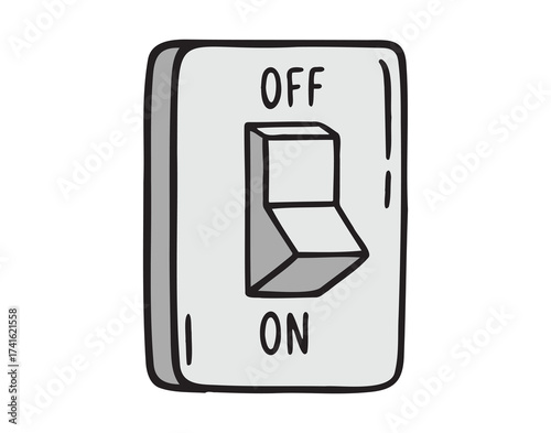 energy, turning off lights. Turn on and off the light switch retro vintage old icon doodle hand drawn. colorful cartoon line drawing clipart symbol