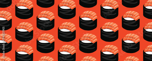 Sushi rolls seamless pattern for Asian restaurant design, menu decoration, packaging, and branding