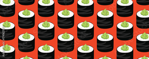 Sushi rolls seamless pattern for Asian restaurant design, menu decoration, packaging, and branding