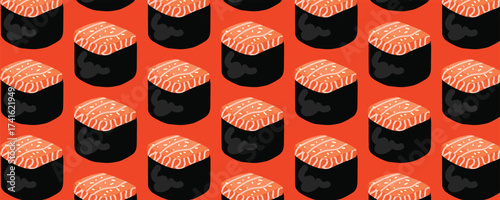 Sushi rolls seamless pattern for Asian restaurant design, menu decoration, packaging, and branding