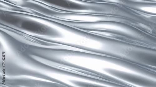 Smooth silver satin fabric with elegant waves and a soft shimmering texture