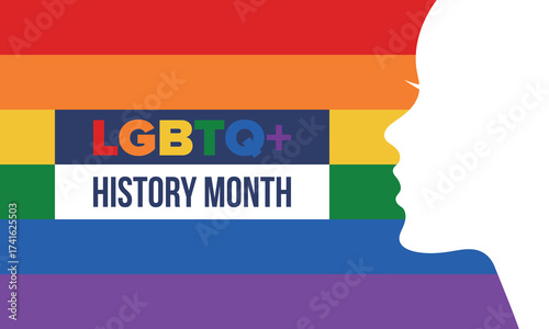 LGBTQ+ history month. Pride Month. Lesbian Gay Bisexual Transgender. Celebrated annual. LGBT flag. Rainbow love concept. Human rights and tolerance. Poster, card, banner and background. Vector