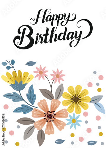 Happy Birthday Flowers Vector EPS Fun Illustration