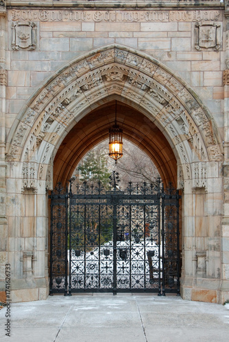 Entrance to a courtyard in Yale University in New Haven, Connecticut