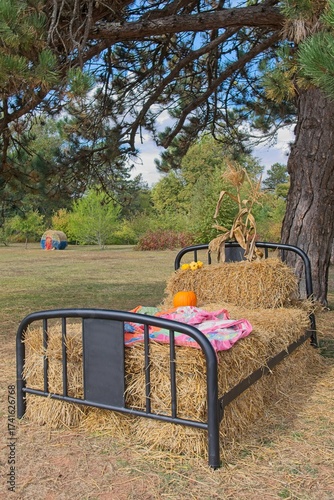 Straw Bed Outside In The Field
