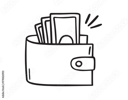 Money wallet dollar icon doodle hand drawn. Money wallet dollar outline line drawing clipart symbol