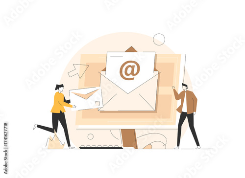 Email and messaging,Email marketing campaign,Working process, New email message,flat design icon vector illustration