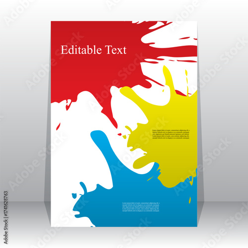 Abstract Paint Splash Poster Template – Red, Yellow and Blue Color Scheme. Editable text areas make it ideal for promotional materials, creative flyers, or artistic presentations.