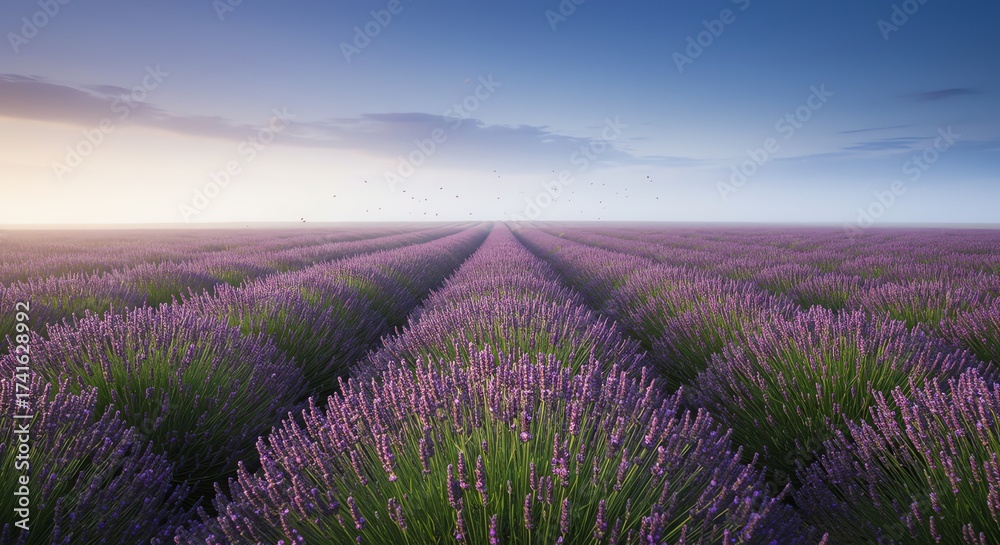 Obraz premium Lavender Field at Dawn Tranquil Purple Flowers Provence Beauty