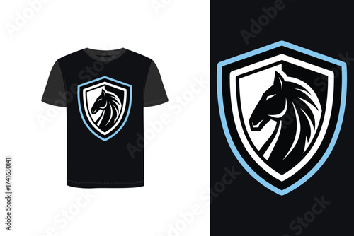 Tshirt mockup t shirt with horse head shield logo separate shield logo vector
