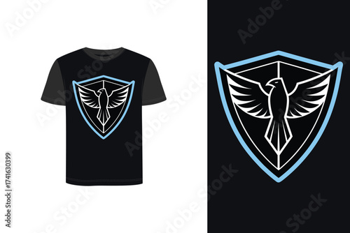 Tshirt mockup t shirt with light blue falcon shield logo apparel clothing