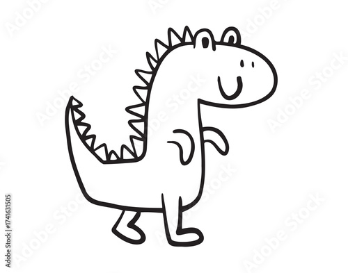 Funny outline doodle hand drawn cute dinosaur. Baby art, dinosaur with smile character