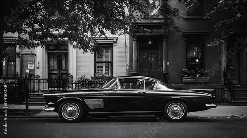 Vintage Charm on Display: lassic Car Gracefully Parkd on a Quiet Urban Street orner, Channeling Nostalgi and Elegance in Automotiv Design and Street Culture