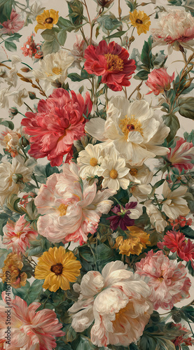 A large bouquet of delicate bright flowers.