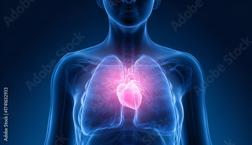 Heart and lungs illustration in vibrant blue tones for medical education or anatomical study health awareness designs