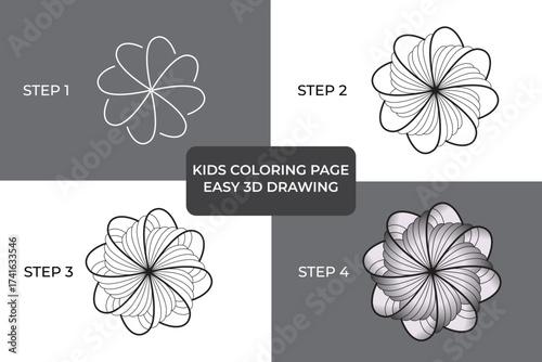 Easy step by step flower drawing tutorial for kids, 3d drawing process, Realistic 3D Character, Drawing, and Printing Design