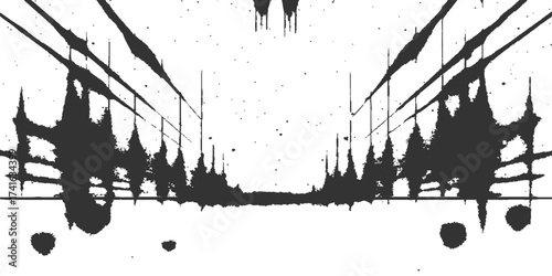 Abstract grunge black ink splat background with vector splash and drip silhouette element illustration