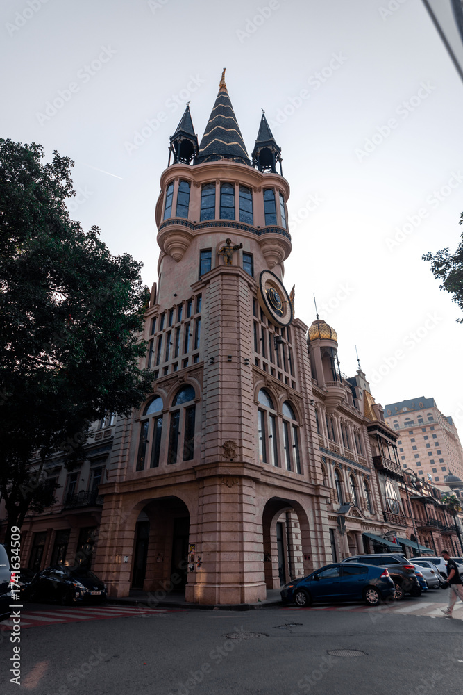 Fototapeta premium Building with astronomical clock on Europa Square in Batumi
