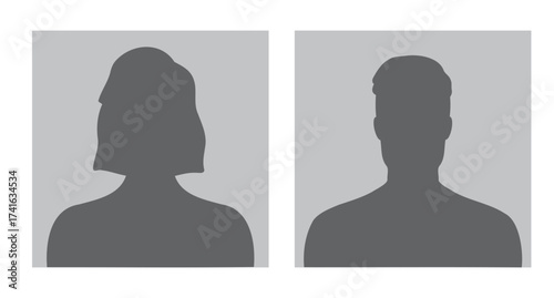 woman and man silhouette avatars or profile gray icon in square. male and female portraits, anonymous people icons square shape