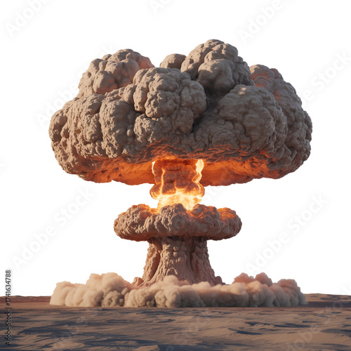 Massive nuclear explosion mushroom cloud illuminates dark sky