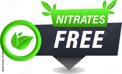 Emblem on a green badge, designating the product as free from added nitrates for improved health and safety