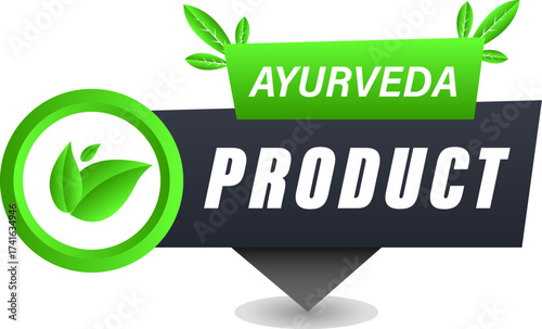 Emblem showcasing Ayurveda product label with a leaf design, representing natural and holistic health