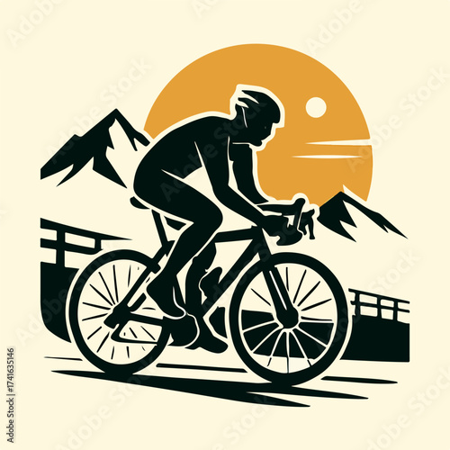 Road cyclist climbing mountain pass endurance training outdoor adventure vector