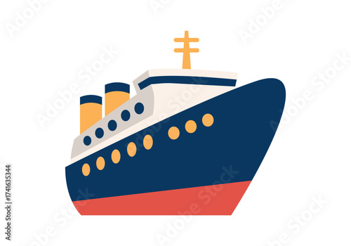 Cruise ship flat colored vector icon, modern illustration for sea travel, tourism, and vacation.